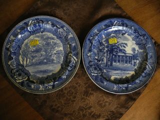 Pair FLOW BLUE WEDGWOOD plates antique Victorian Early American colonial patriot 2