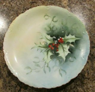 Antique Elite Limoges Hand - Painted Christmas Plate Holly Berries France 1900