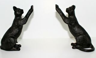 Vintage Cast Iron Set Of 2 Black Cat Bookends Decor 71/2 Inches Multi Positional