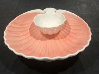 Fritz &floyd 11x12 In Large Scallop Shell Chip And Dip Server In Cream And Coral