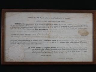 Land Grant Signed By Pres.  James Madison,  Sec.  Of State James Monroe