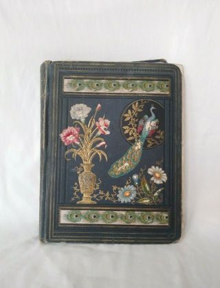 Antique 1876 Victorian Scrapbook Bird Cover 500,  Trade Cards Advertising Album