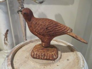 Fabulous Old Vintage Cast Iron Metal Bird Statue Rusty With Patina