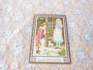 Victorian Greeting Card/boy Giving Flowers To Girl/marcus Ward/kate Greenaway