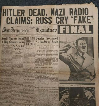Adolf Hitler Dead - Nazi - World War 2 Ii - 1945 San Francisco Examiner Newspaper