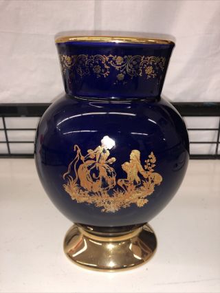 Limoges Castel Porcelain Vase Cobalt Blue And Gold,  8.  5 Inches Tall