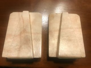 Pair Pioneer Alabaster Art Deco Bookends Hand Carved Rock Marble Stone