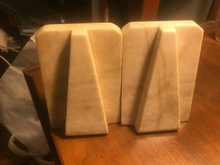 PAIR Pioneer Alabaster Art Deco Bookends Hand Carved Rock Marble Stone 3