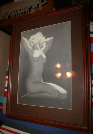 Large Earl Moran Print Of A Nude Blonde Woman In The Dark Framed 1930s Signed