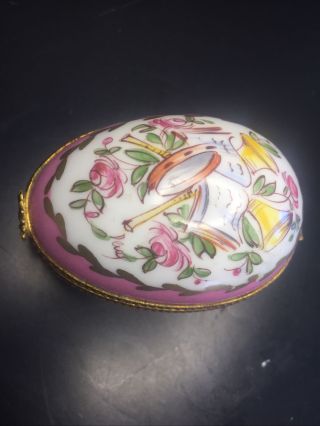 Pink Gold Bullocks Wilshire Limoges France Porcelain Trinket Egg Box Musical