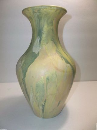 Antique Arts & Crafts Spatterware Vase Yellow Green 10 "