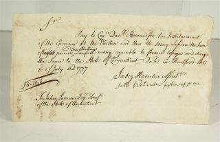 1777 Revolutionary War Payment Document To Capt Daniel Skinner Of Connecticut