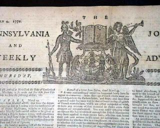 Rare Colonial Pennsylvania W/ War Of The Regulation Nc Regulators 1771 Newspaper
