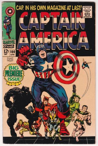 Captain America 100 Good - Very Good 3.  0 Stan Lee Jack Kirby Art White Logo 1968
