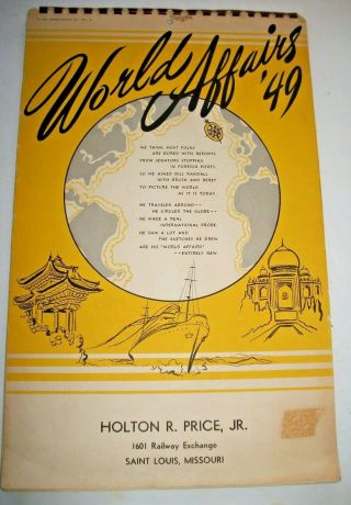 Classic " World Affairs " 1949 Bill Randall Pinup Calendar All 12 Months Complete