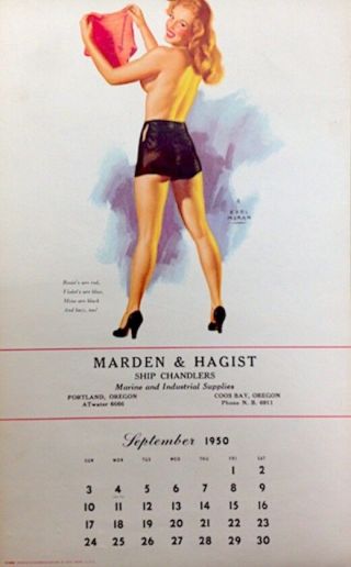 Marilyn Monroe Calendar 1950 Earl Moran Pinup Litho September Vintage Ex/nm