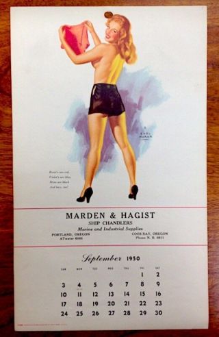 Marilyn Monroe Calendar 1950 Earl Moran Pinup Litho September Vintage EX/NM 2