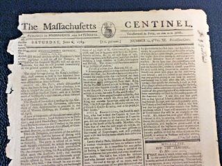 Antique Newspaper " The Massachusetts Centinel " 1789 " Paul Revere & Son " Ad Aafa