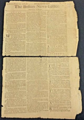 Antique Newspaper " The Boston News Letter " March 13 1760 Aafa " Loyalist Paper "