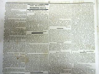1826 Display Newspaper W Death Of Thomas Jefferson & John Adams On The Same Day