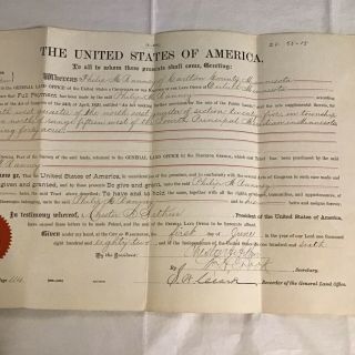 1882 Minnesota Land Grant Philip Ranney Signed Chester A Arthur