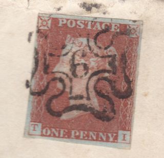 1843 QV LONDON NUMBER =6= IN MX MALTESE CROSS ON COVER WITH A FINE 1d RED STAMP 2