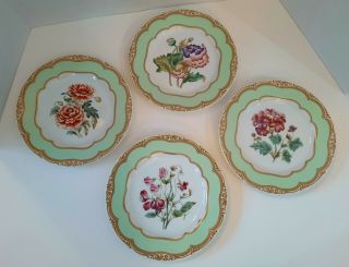 Set Of 4 Andrea By Sadek Plates Winterthur Flowers Floral Theme Gold Accents