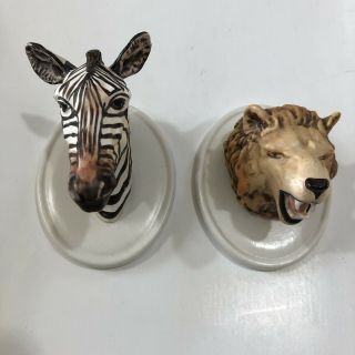 Lion And Zebra Wall - Mounted Heads Porcelain Goebel West Germany Hand Painted