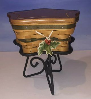 Longaberger Green Little Star Basket 2001 Wrought Iron Stand,  Liner,  Protector