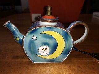 Charlotte Di Vita Miniature " Night Owl” Teapot Hand Painted