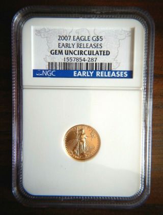 2007 $5 1/10 Oz American Eagle Gold Coin - Ngc Gem Uncirculated