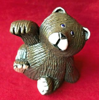 Artesania Rinconada Waving Grizzly Bear Ceramic Figurine 2 5/8 " Uruguay 326
