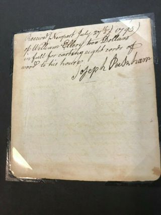 William Ellery Declaration Of Independence Signer - Signed Receipt 1793