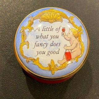 Halcyon Days Enamels Box,  " A Little Of What You Fancy Does You Good "