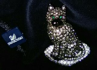Swarovski Crystal Cat On Cushion Pin/brooch Signed Swan Logo - Missing One Crystal