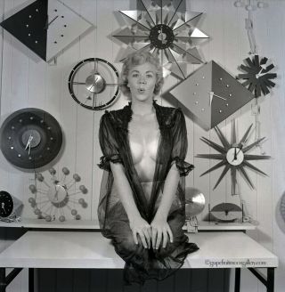 Bunny Yeager 1960s Pin - Up Negative Pretty Blonde Advertising Mid Century Clocks