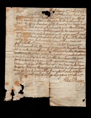 Alexander Baine Letter D/l " Fort Lewis 2nd July 1799 " Virginia To London