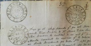 Chile Tax Paper 1819 - 20 4 Reales & 2 1/2 R Revalidated.  O/1817 - 18 2 Reales.