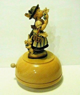 Vtg Anri Reuge Music Box Carved Wood Easter Bunny Girl Bird Plays Edelweiss