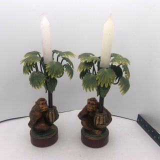 Petites Choses Metal Monkey Candle Holders Gold Basket Palm Trees Mcm