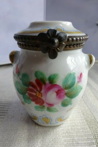 Limoges France Porcelain Hinged Trinket Box Paint Main " Lidded Jar "