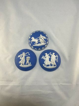 Blue Jasperware Cameo Medallions,  Set Of Three,  Unmarked
