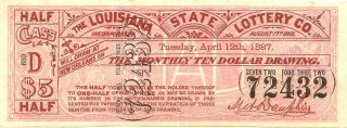 1887 The Louisiana State Lottery Co.  Class D $5 72432
