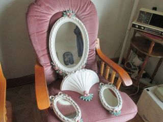 Vintage Home Interiors Oval Wall Mirror/shelf/sconce Pair Mirror Backs Roses Bow