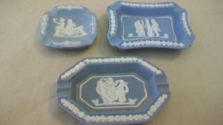 Set Of Three Vintage Blue & White Ceramic Ash Trays Made In Occupied Japan