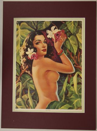 Mexican 1945 Alberto Carmona Pin - Up Print Topless Green Eyed Lady Fine
