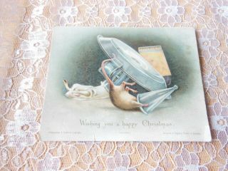 Victorian Christmas Card/anthropomorphic Candle With Mouse Stuck In Snuffer/h&f