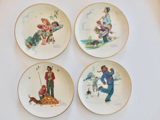 Norman Rockwell 1974 Four Seasons Grandpa And Me Set Of 4 Plates Gorham China