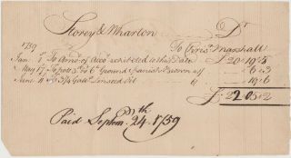 1759 Philadelphia Bill From Chemist Christopher Marshall - Patriot In Rev War