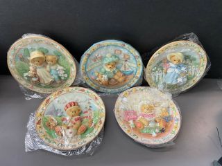 5 Cherished Teddies By Enesco Nursery Rhyme Plates With Certificates Of Authen